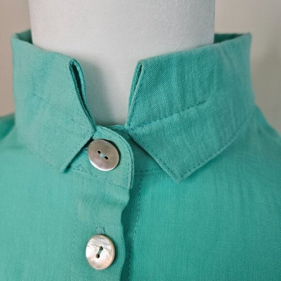 FRIDAZE Size Large Linen Wrinkle Resistant Redefined Tunic Turquoise Shirt - Picture 4 of 11